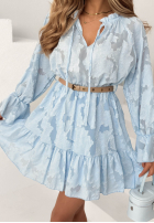 Rochie mini z falbankami i paskiem Abigail albastru azuriu