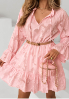 Rochie mini z falbankami i paskiem Abigail albastru azuriu