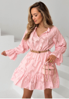 Rochie mini z falbankami i paskiem Abigail albastru azuriu