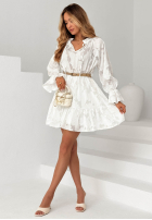 Rochie mini z falbankami i paskiem Abigail albastru azuriu