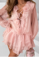 Rochie mini z falbankami i różami If Only You ecru