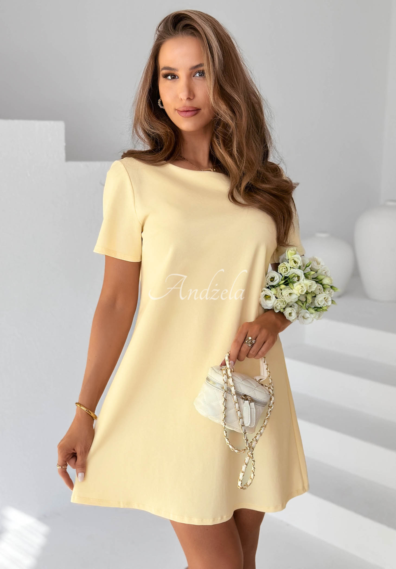 Rochie mini din bumbac cu fundiță Mariette