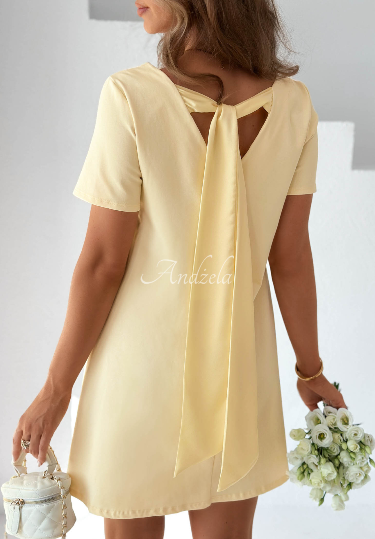 Rochie mini din bumbac cu fundiță Mariette