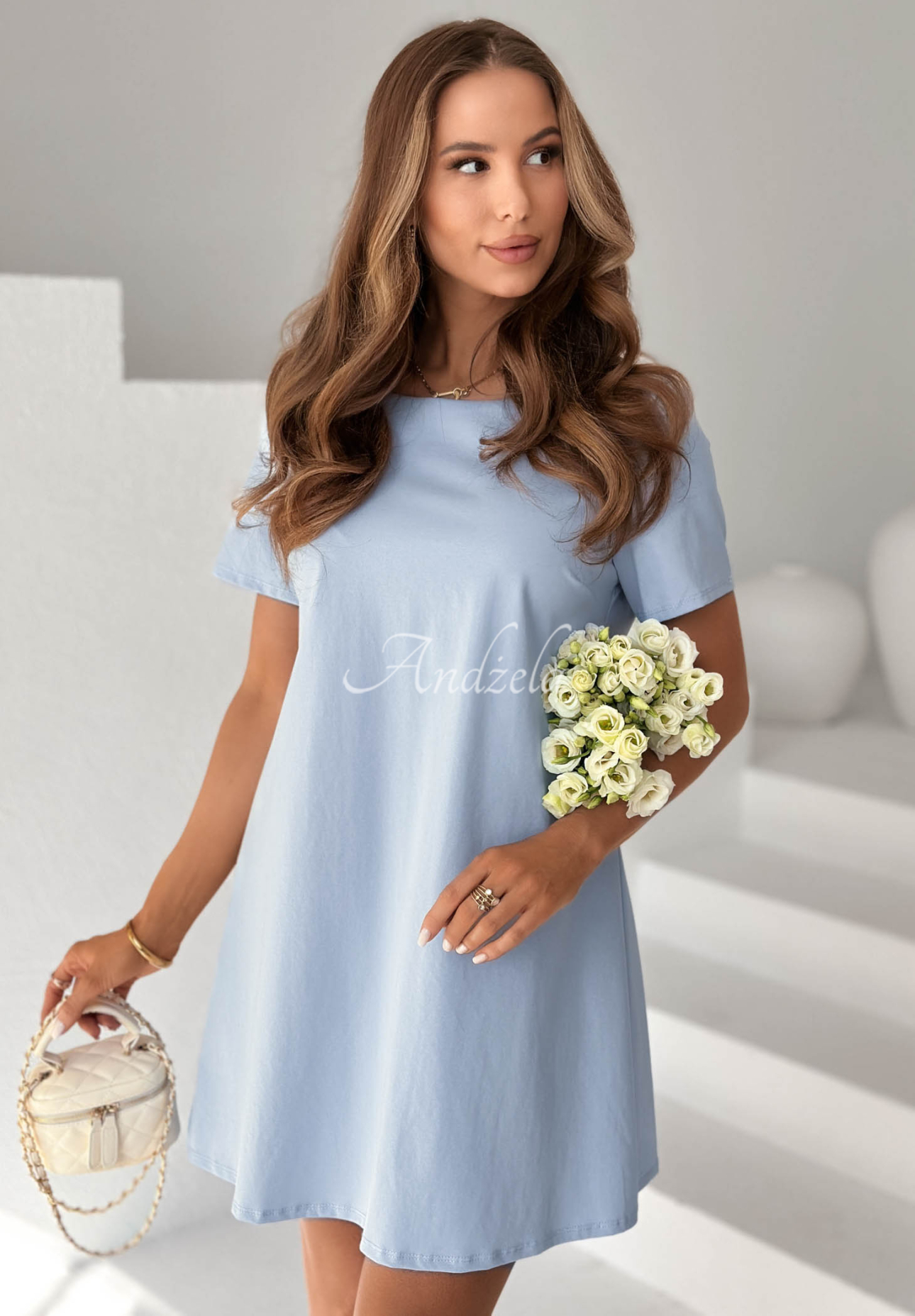 Rochie mini din bumbac cu fundiță Mariette