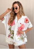 Cămașă z nadrukami Hibiscus albă