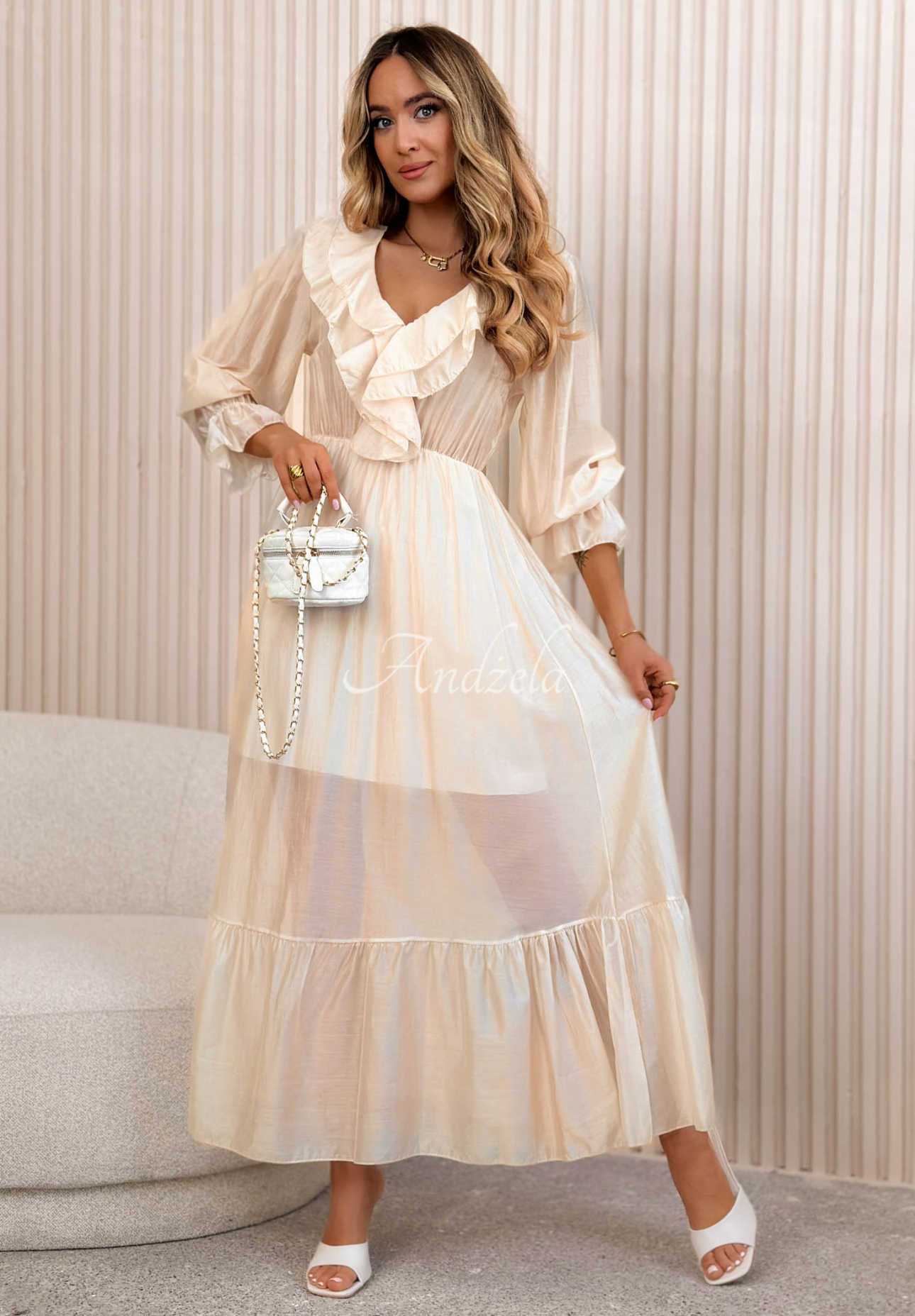 Rochie maxi lejeră cu volănașe din tencel Lady Spring