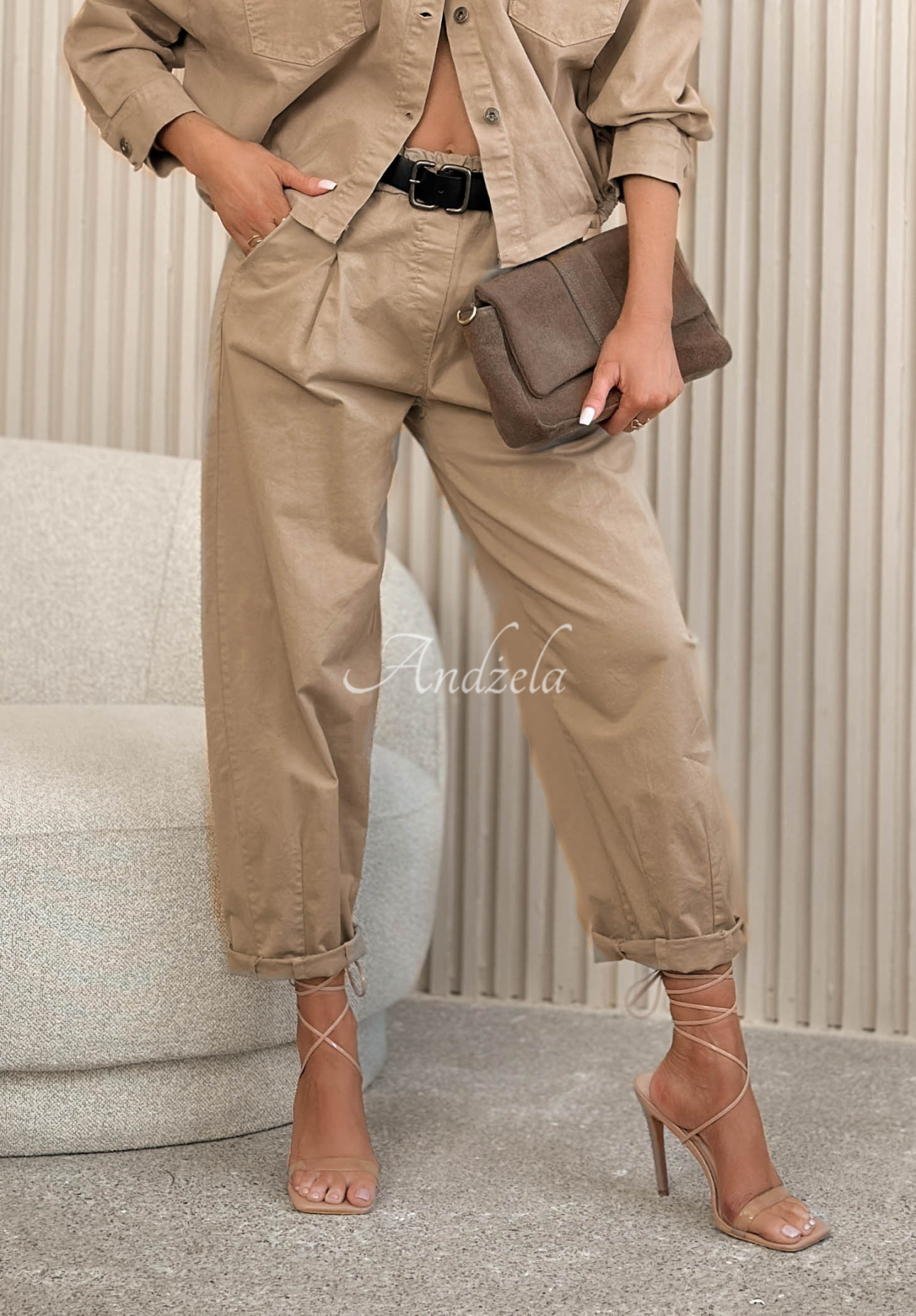 Pantaloni din bumbac cu curea Nature Touch