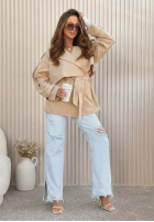 Krótki trencz z paskiem Nerissa măsliniu