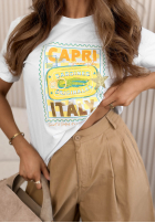 Tricou z nadrukiem Capri Italy biało-galbene