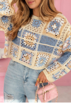 Ozdobnie pleciony ażurowy Pulover Moonstone błękitno-roz