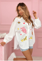 Cămașă z kolorowymi naszywkami Jungle Life albă