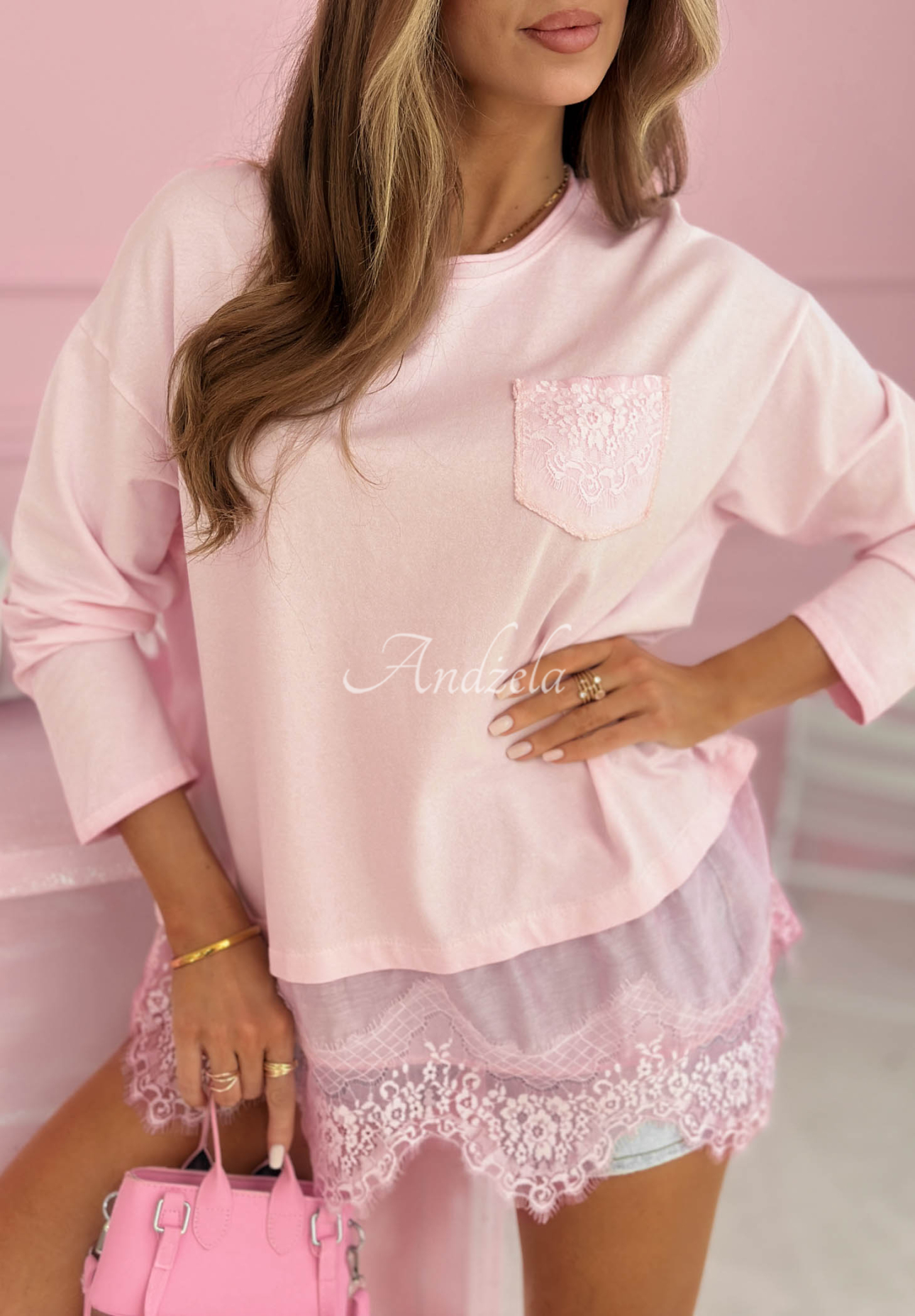 Bluză din bumbac cu dantelă asimetrică Lovely Choices