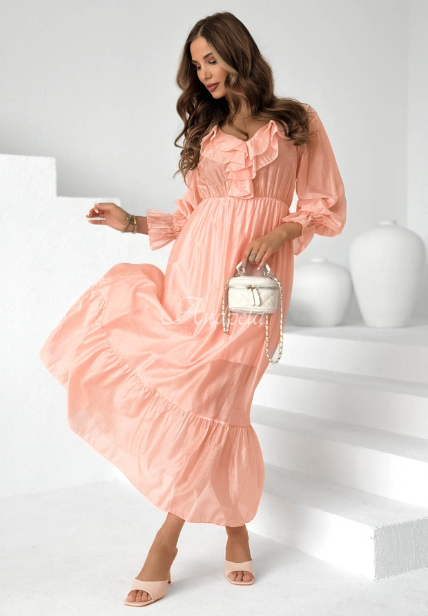 Rochie maxi lejeră cu volănașe din tencel Lady Spring