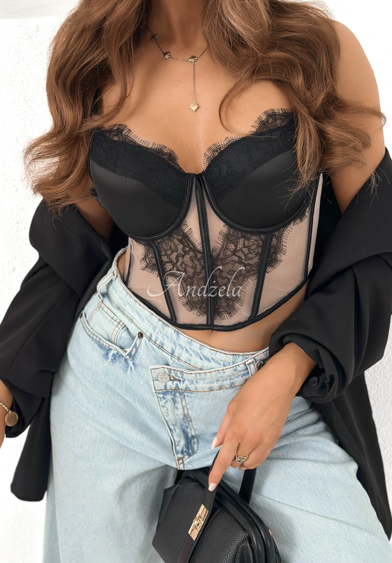 Top           scurt tip corset cu dantelă Sensi Look