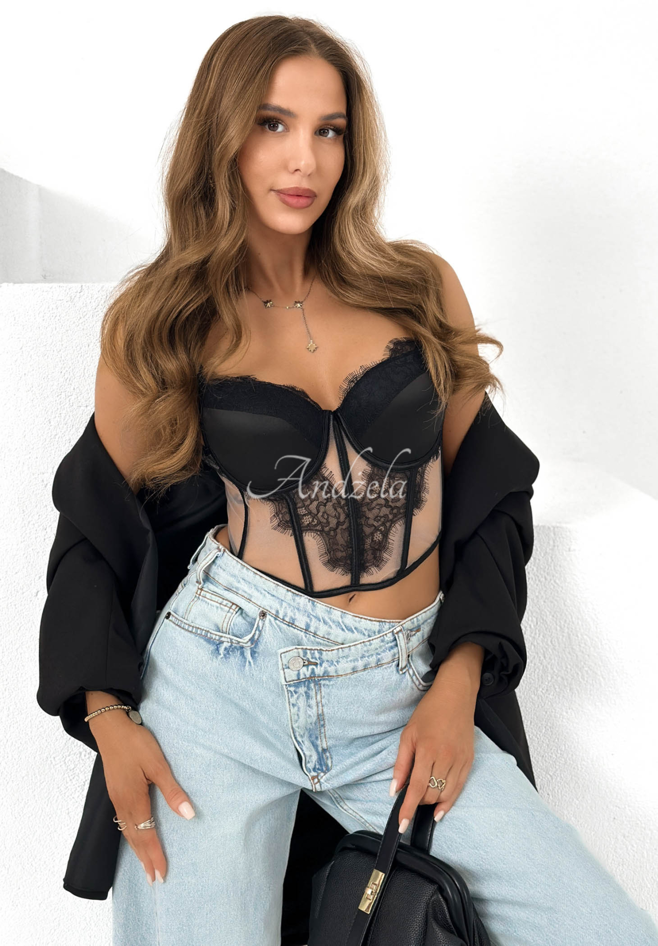 Top           scurt tip corset cu dantelă Sensi Look