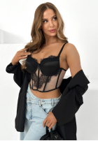 Krótki gorsetowy Top  z koronką Sensi Look negru