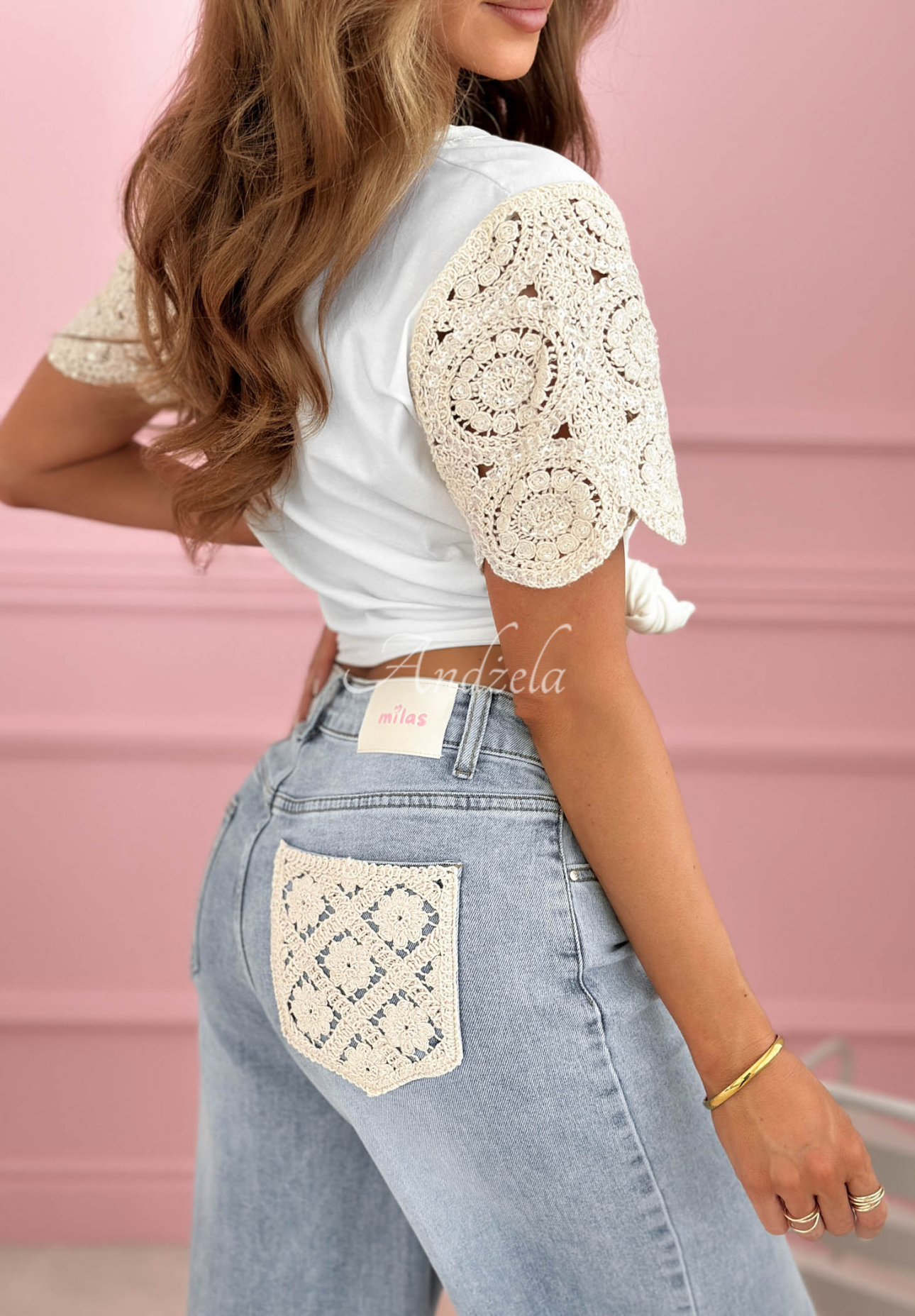 Blugi wide leg cu dantelă Scarlett