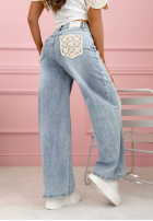 Pantaloni din denim wide leg z koronką Scarlett albastru deschis