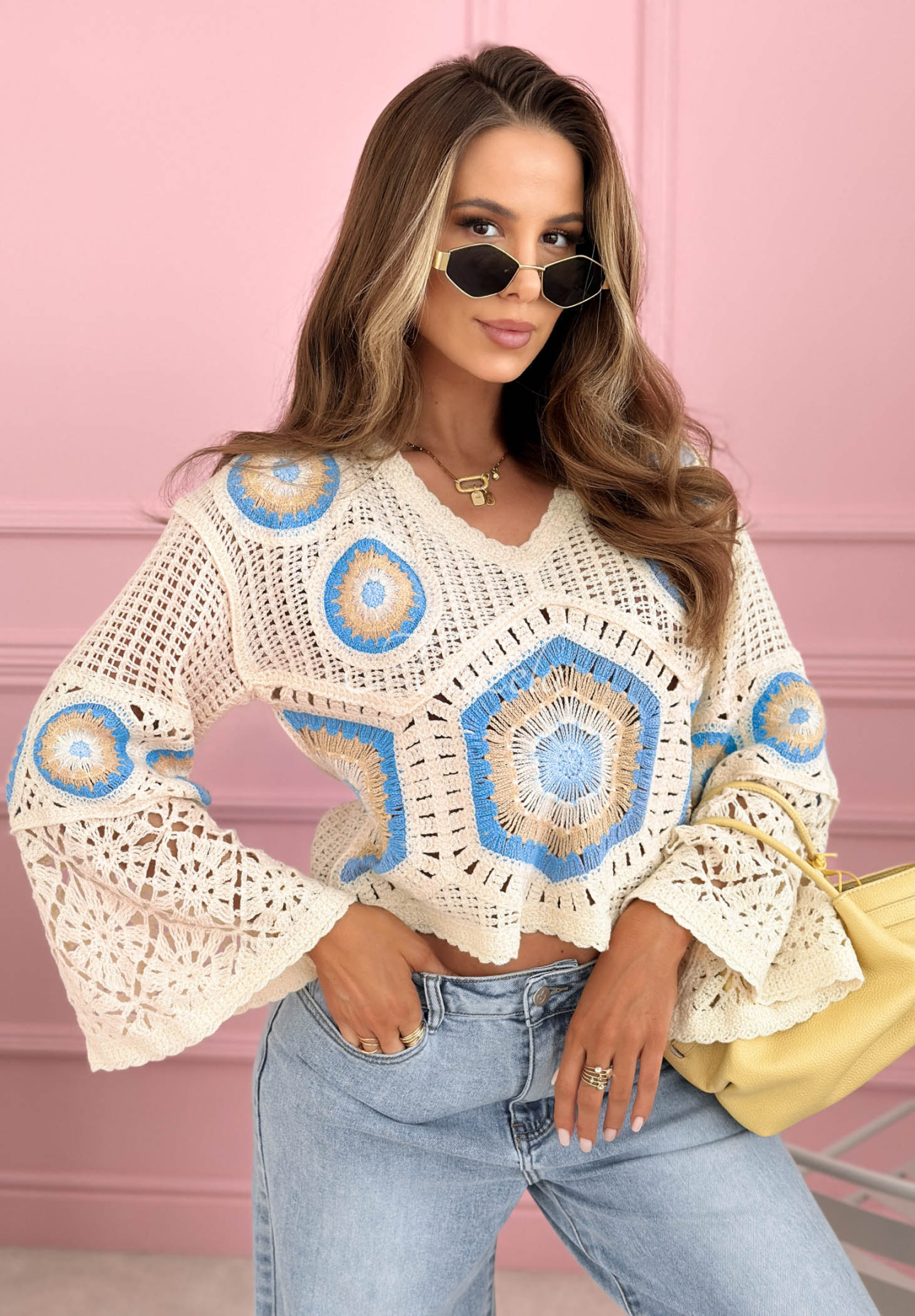 Pulover ajurat boho Green Breeze