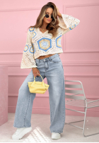 Ażurowy Pulover boho Mandy beżowo-albastru azuriu