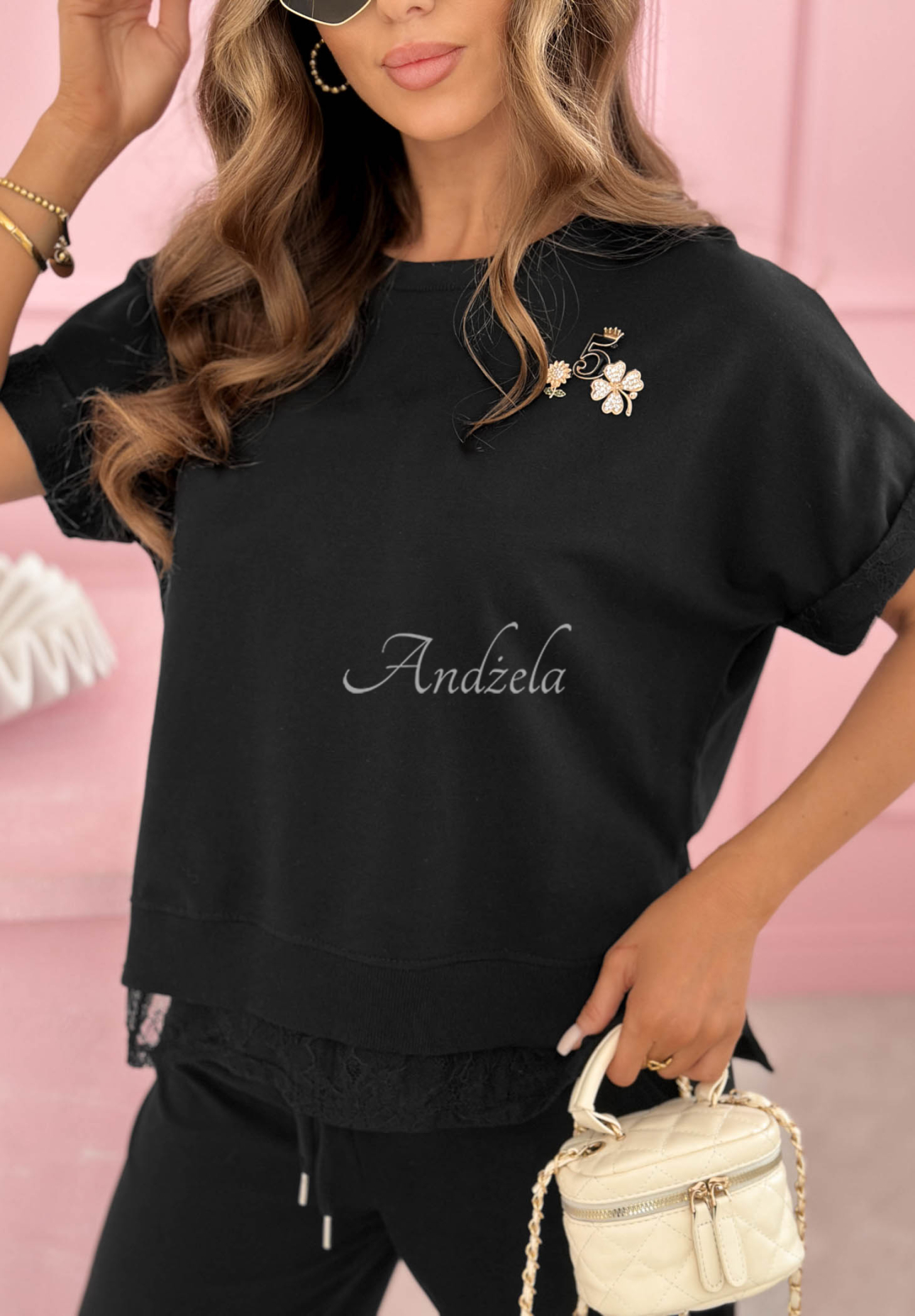 Set de trening din bumbac cu dantelă Lacy Actions