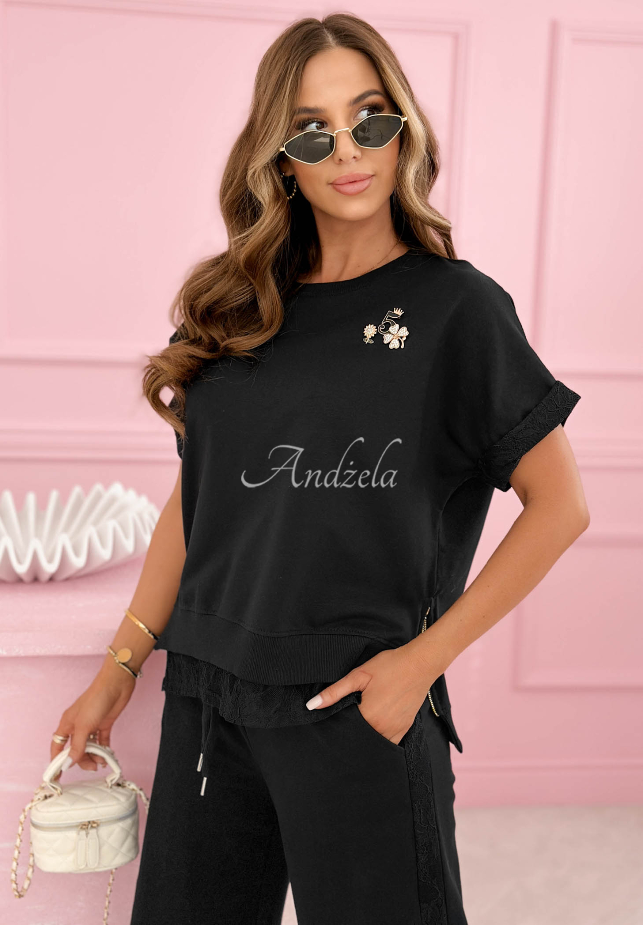 Set de trening din bumbac cu dantelă Lacy Actions