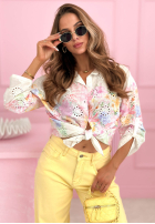 Ażurowa Cămașă w kwiaty Coral Island albă