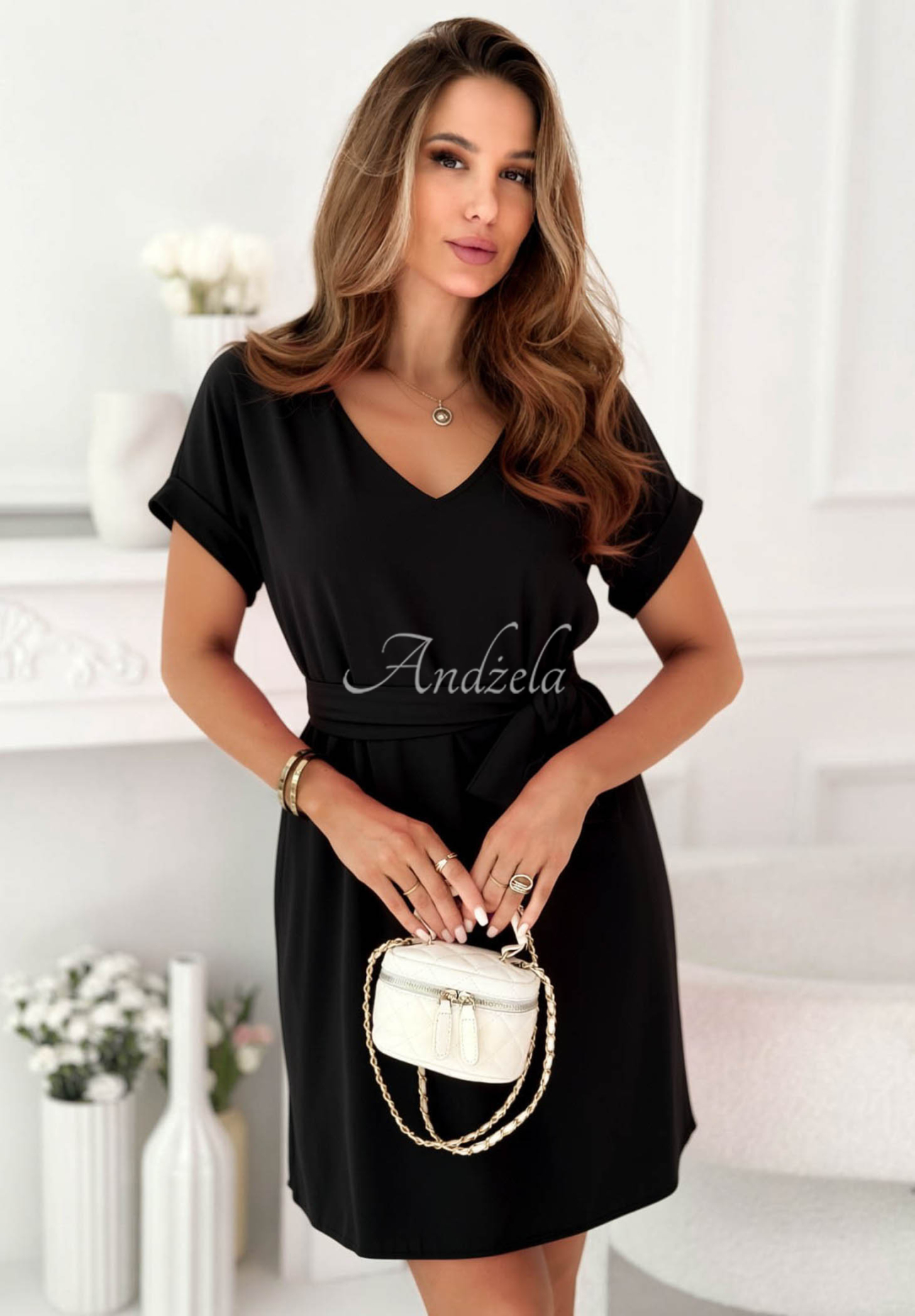 Rochie mini cu floare și viscoză Petal Romance