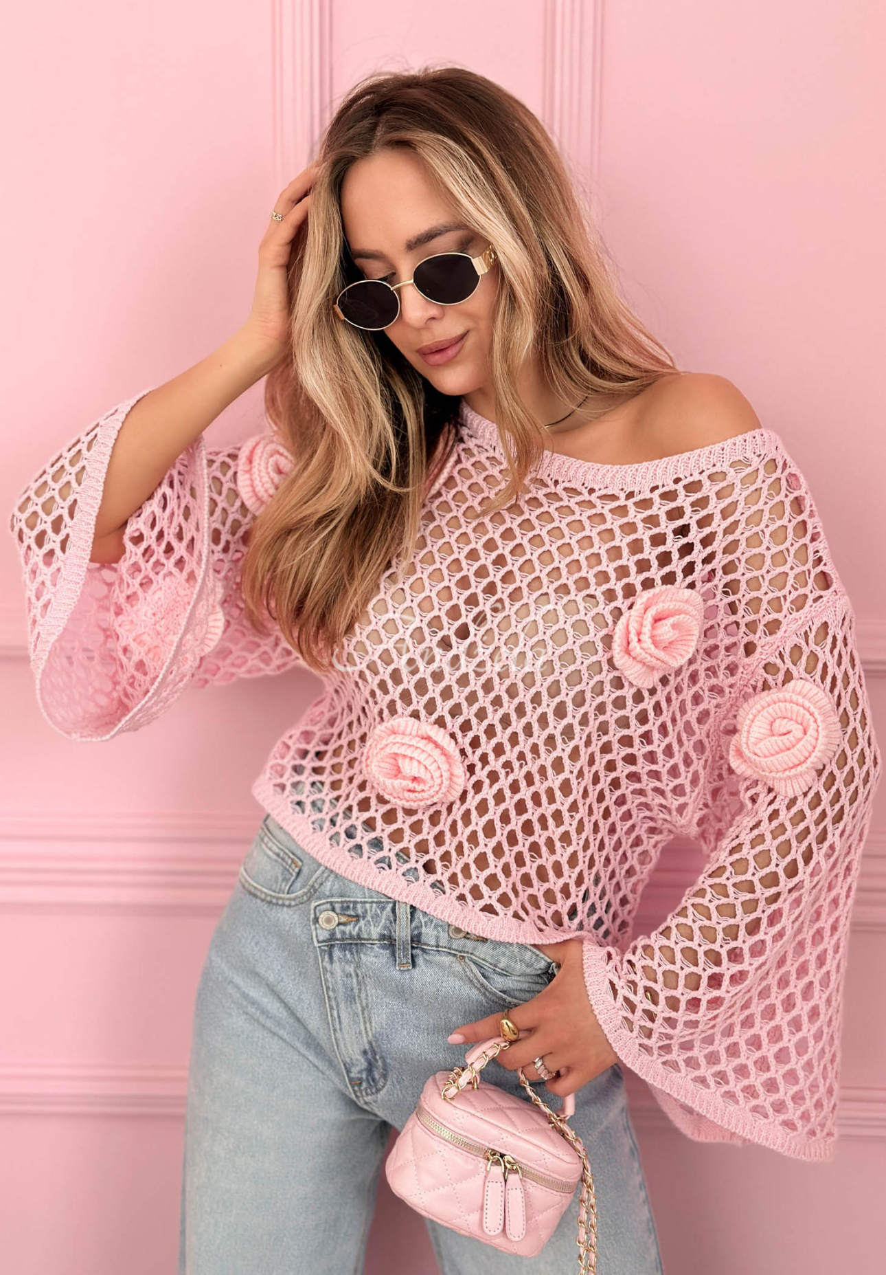 Pulover scurt ajurat cu trandafiri Summer Rose