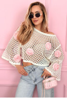 Krótki ażurowy Pulover z różami Lil Rosie galbene