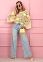 Krótki ażurowy Pulover z różami Lil Rosie galbene