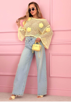 Krótki ażurowy Pulover z różami Lil Rosie galbene