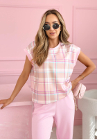 Compleu Bluză i Pantaloni w kratę Always Here roz pudră