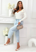 Prążkowana Bluză longsleeve z różami Rosavelle ecru