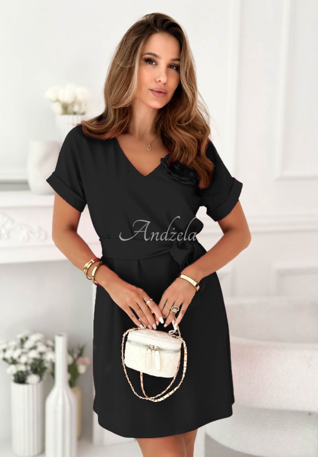 Rochie mini cu floare și viscoză Petal Romance
