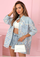 Kwiecista Cămașă z jeansowymi akcentami Kelly albastru azuriu