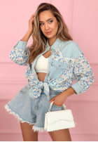 Kwiecista Cămașă z jeansowymi akcentami Kelly albastru azuriu