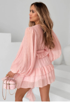 Rochie z bufkami i falbankami Tea On The Patio różowa
