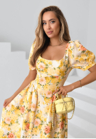Kwiecista Rochie midi z bufkami Verbena galben