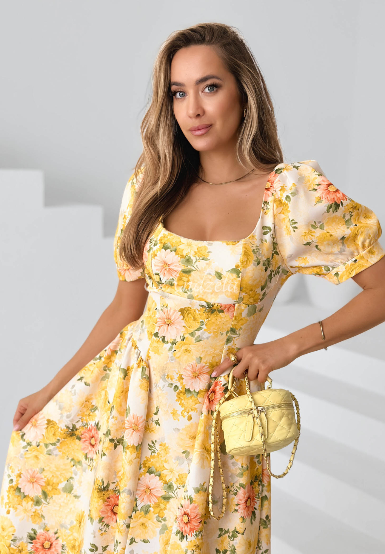 Rochie midi cu imprimeu floral și mâneci bufante Summer Flowers
