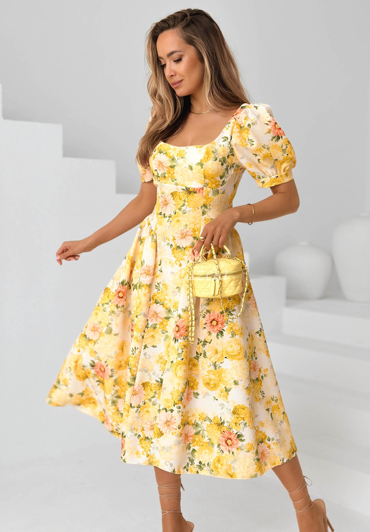 Rochie midi cu imprimeu floral și mâneci bufante Summer Flowers