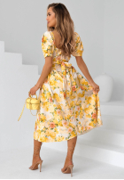 Kwiecista Rochie midi z bufkami Verbena galben