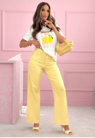 Tricou z nadrukiem w paski Limon Gelato biało-roz