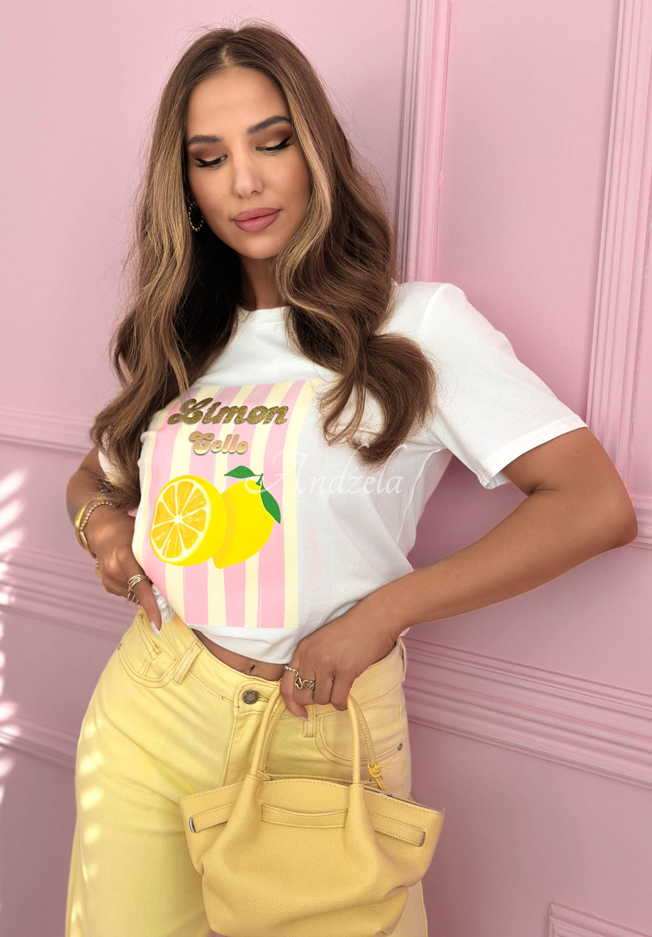 Tricou din bumbac cu imprimeu în dungi Limon Gelato