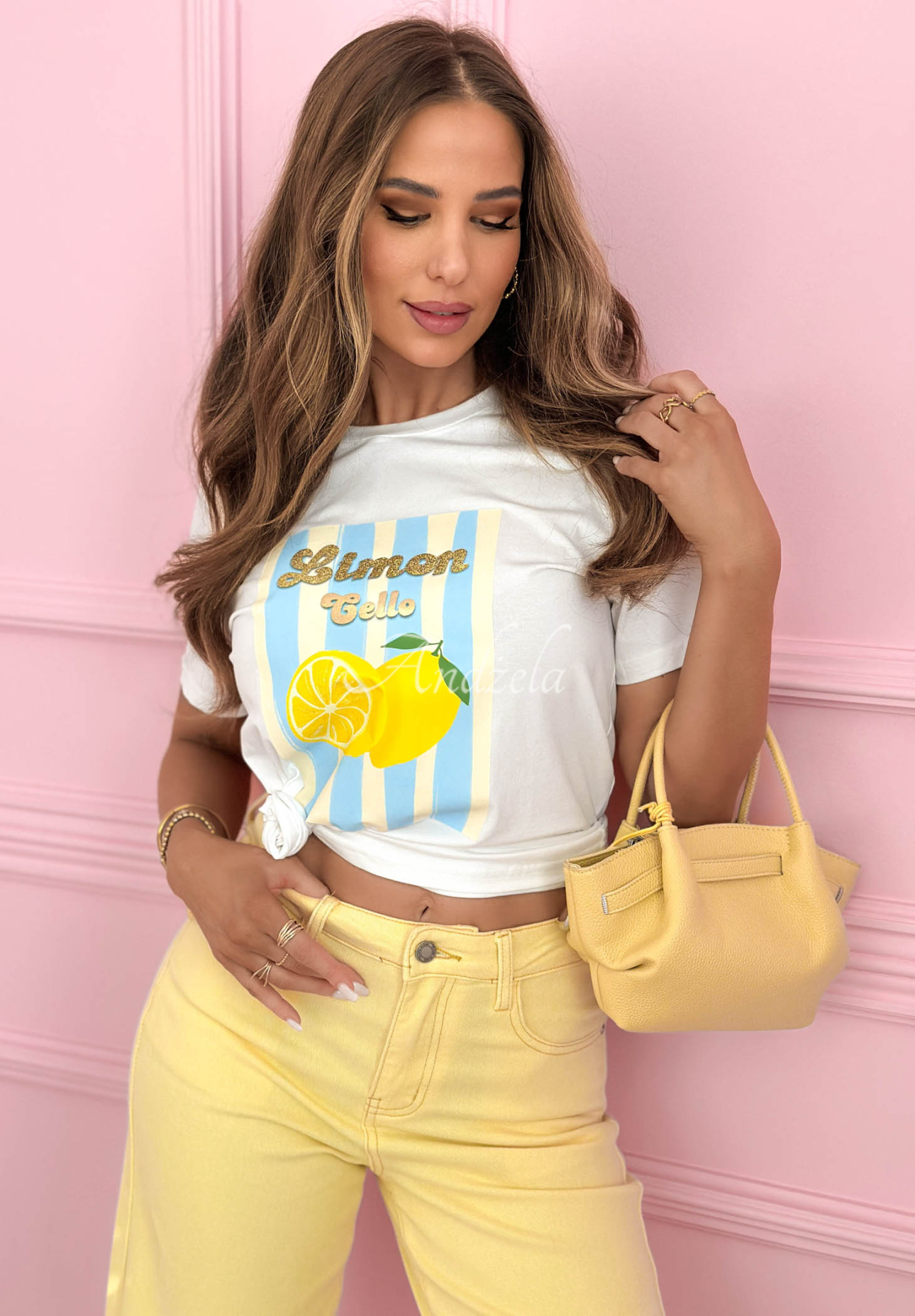 Tricou din bumbac cu imprimeu în dungi Limon Gelato