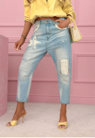 Pantaloni din denim mom fit z naszywkami Place Like This albastre