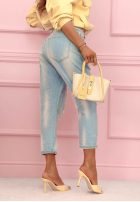 Pantaloni din denim mom fit z naszywkami Place Like This albastre