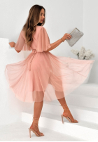 Tiulowa Rochie midi z paskiem Lace Vibes roz pudră