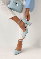 din denim Sandale na słupku Nefertiti albastre