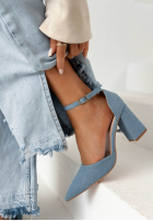 din denim Sandale na słupku Nefertiti albastre